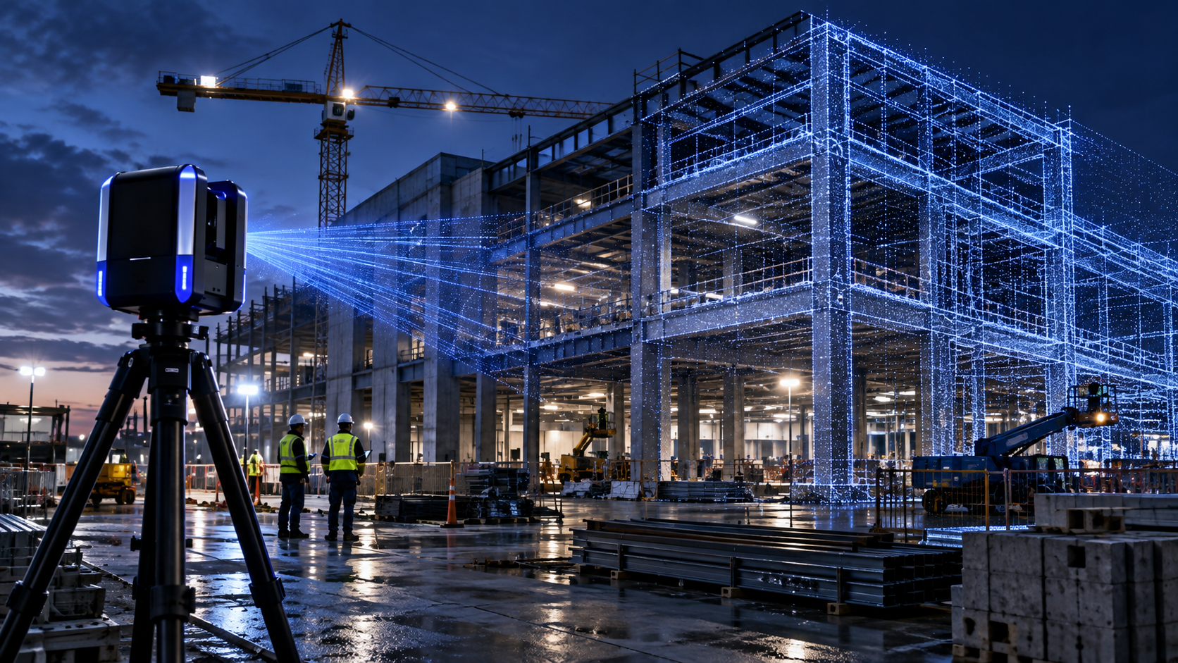 Laser scanner documenting a commercial construction site