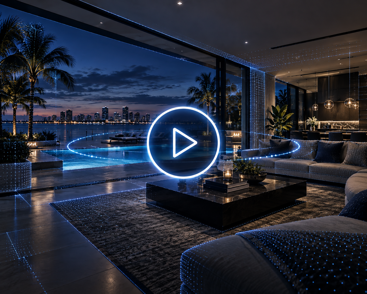 Waterfront home interior presented as a 3D virtual tour
