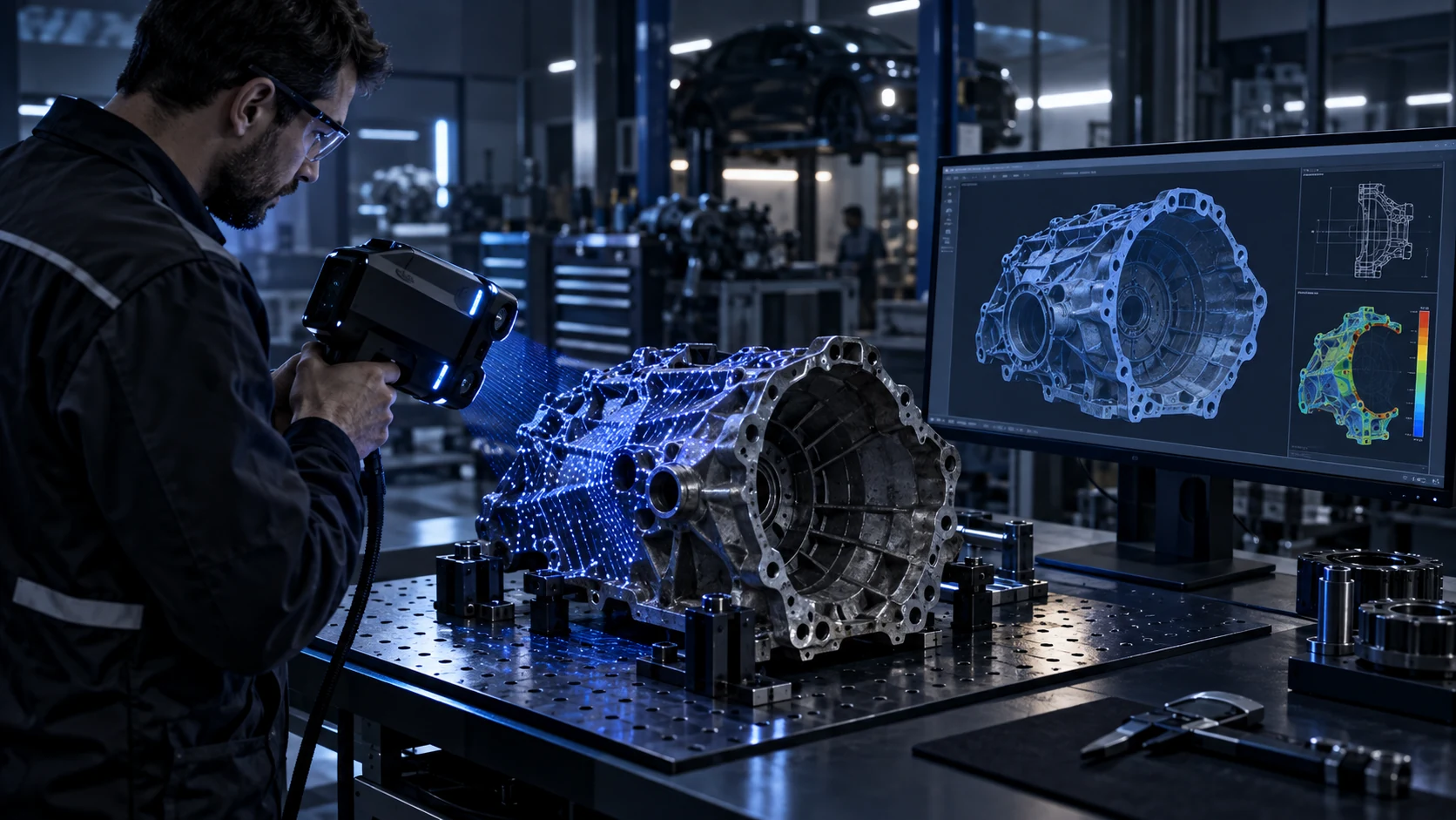 Handheld scanning of a mechanical housing beside digital surface models
